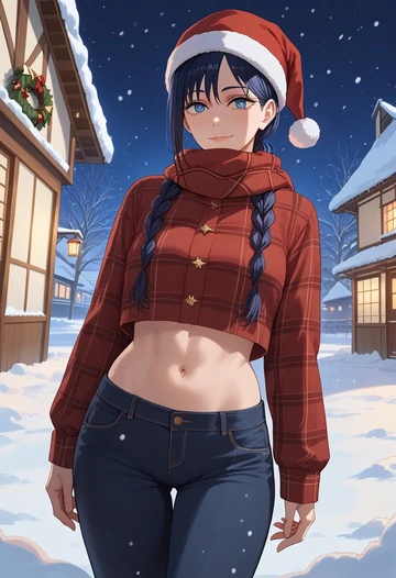 chainsaw_man,hayakawa_aki,Christmas,plaid trousers  - AI generated anime art