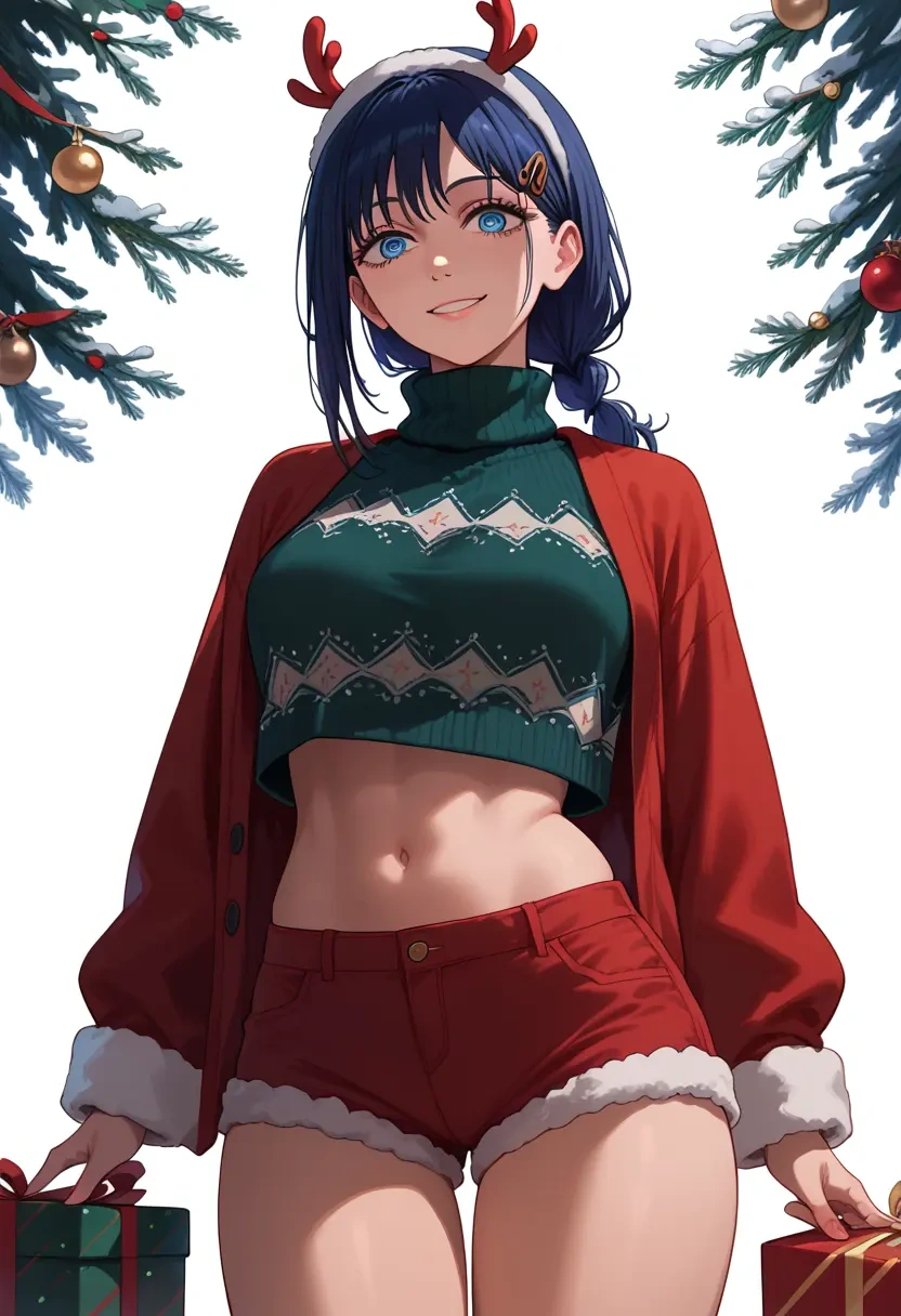 chainsaw_man,hayakawa_aki,Christmas,red velvet shorts,turtleneck sweater  - 