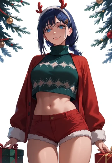 chainsaw_man,hayakawa_aki,Christmas,red velvet shorts,turtleneck sweater  - AI generated anime art