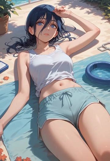 chainsaw_man,hayakawa_aki,sleeveless swim top,shorts-style bottom,contrast stitching  - AI generated anime art