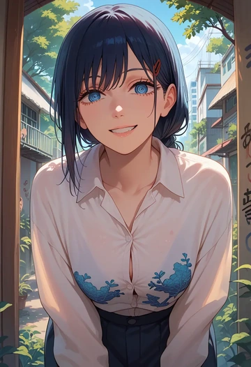 chainsaw_man,hayakawa_aki,oversized graffiti shirt,dolphin shorts  - AI generated anime art