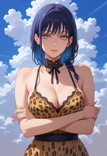 chainsaw_man,hayakawa_aki,leopard print,silk slip dress  - AI generated anime art