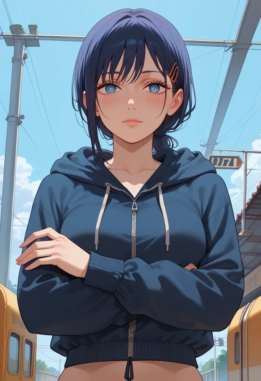 chainsaw_man,hayakawa_aki,hoodie,cropped,high-waisted joggers  - 