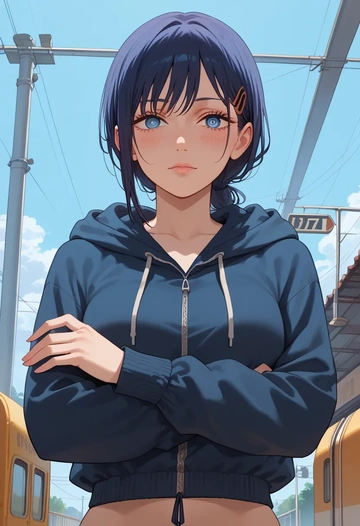 chainsaw_man,hayakawa_aki,hoodie,cropped,high-waisted joggers  - AI generated anime art