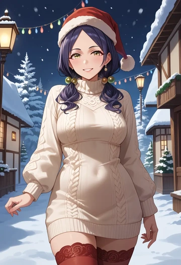 idolmaster,hayami_kanade,Christmas,sweater dress,stockings  - AI generated anime art