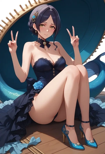 idolmaster,hayami_kanade,gown,strapless,mermaid silhouette  - AI generated anime art