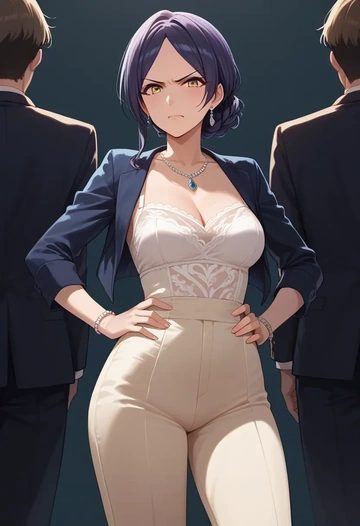 idolmaster,hayami_kanade,pants,wide-leg,strappy top  - AI generated anime art