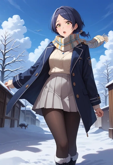 idolmaster,hayami_kanade,winter,student uniform,puffer coat  - AI generated anime art