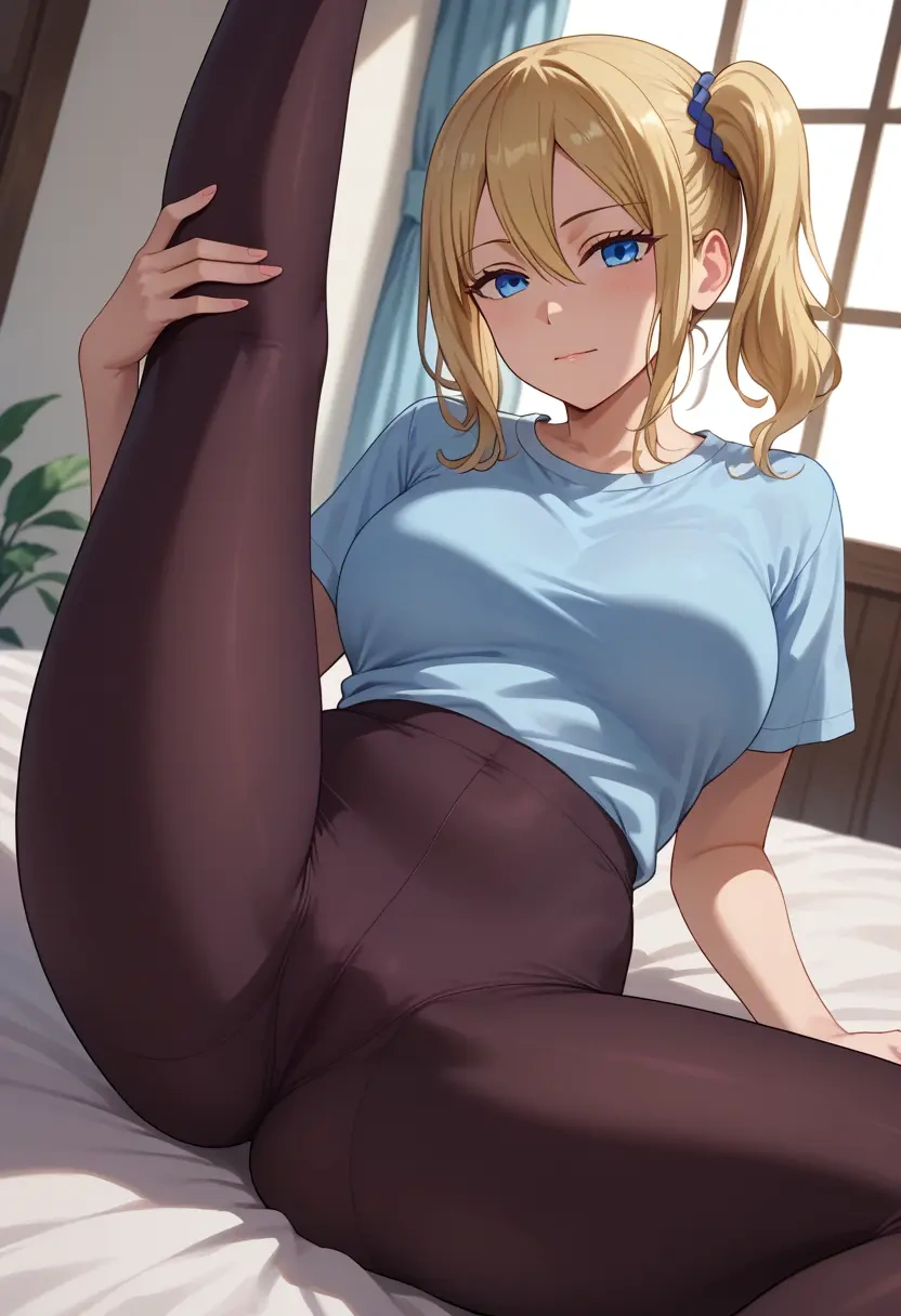 kaguya-sama_wa_kokurasetai_~tensai-tachi_no_renai_zunousen~,hayasaka_ai,yoga, leggings,spread legs,one leg up,sexy  - 