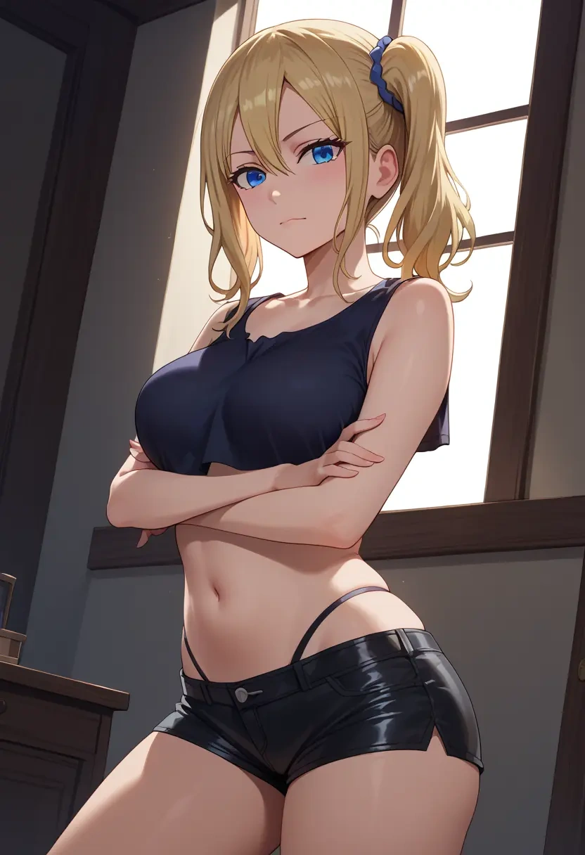 kaguya-sama_wa_kokurasetai_~tensai-tachi_no_renai_zunousen~,hayasaka_ai,leather,shorts,crop top  - 