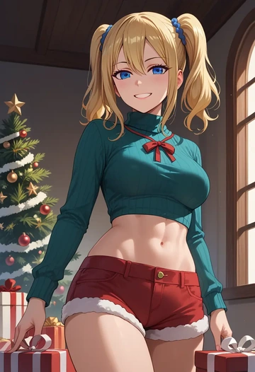 kaguya-sama_wa_kokurasetai_~tensai-tachi_no_renai_zunousen~,hayasaka_ai,Christmas,red velvet shorts,turtleneck sweater  - AI generated anime art