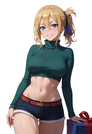 kaguya-sama_wa_kokurasetai_~tensai-tachi_no_renai_zunousen~,hayasaka_ai,Christmas,red velvet shorts,turtleneck sweater  - AI generated anime art