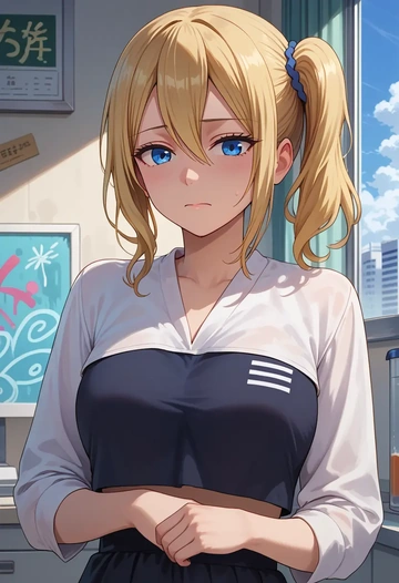 kaguya-sama_wa_kokurasetai_~tensai-tachi_no_renai_zunousen~,hayasaka_ai,cropped graffiti sweatshirt,dolphin shorts  - AI generated anime art