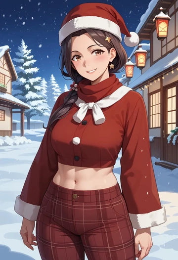 kantai_collection,hayashimo_(kancolle),Christmas,plaid trousers  - AI generated anime art