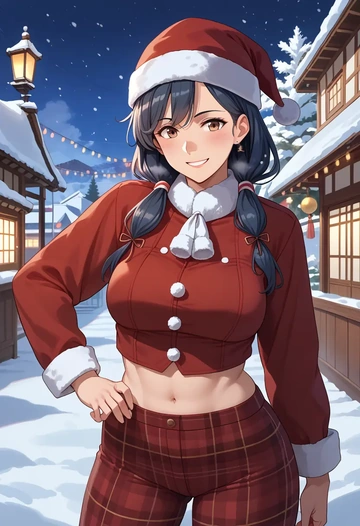 kantai_collection,hayashimo_(kancolle),Christmas,plaid trousers  - AI generated anime art