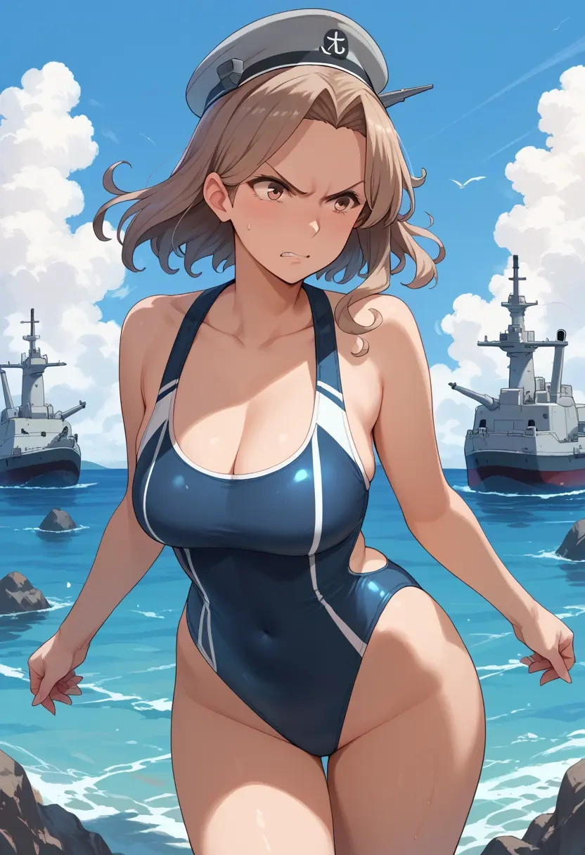 kantai_collection,hayashimo_(kancolle),racerback swimsuit,striped trim,name tag patch  - 