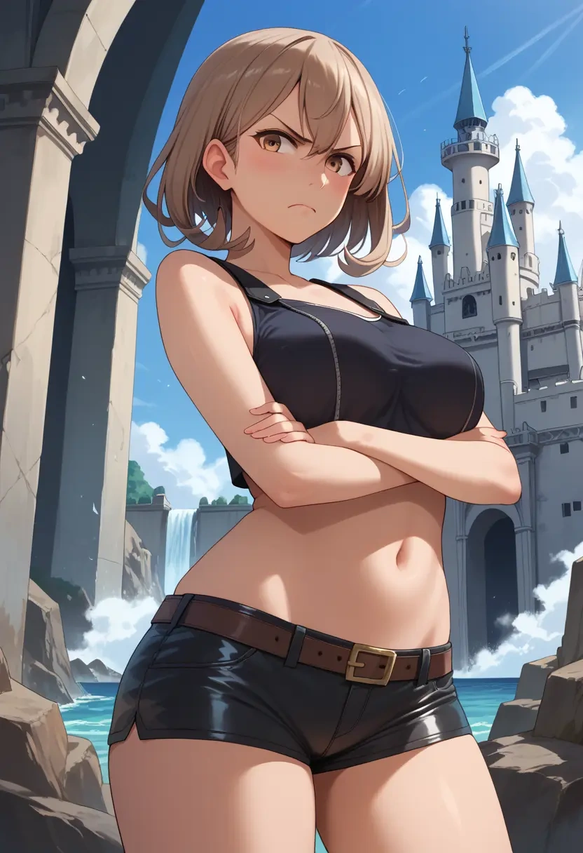 kantai_collection,hayashimo_(kancolle),leather,shorts,crop top  - 