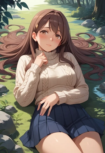 kantai_collection,hayashimo_(kancolle),sweater,cropped,pleated midi skirt  - AI generated anime art