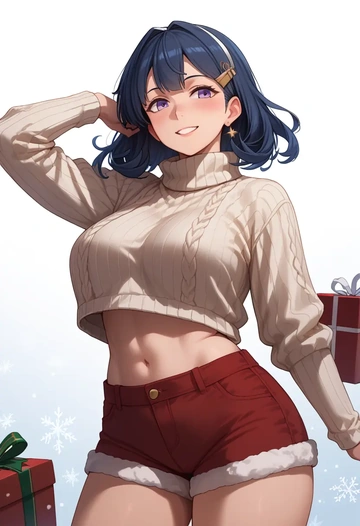 kantai_collection,hayasui_(kancolle),Christmas,red velvet shorts,turtleneck sweater  - AI generated anime art