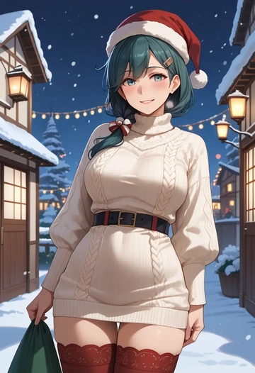 kantai_collection,hayasui_(kancolle),Christmas,sweater dress,stockings  - AI generated anime art