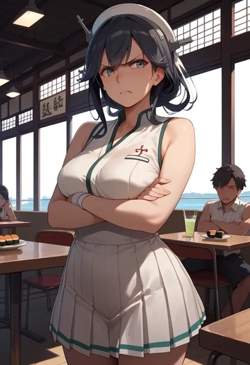 kantai_collection,hayasui_(kancolle),tennis dress,visor,trainers  - AI generated anime art