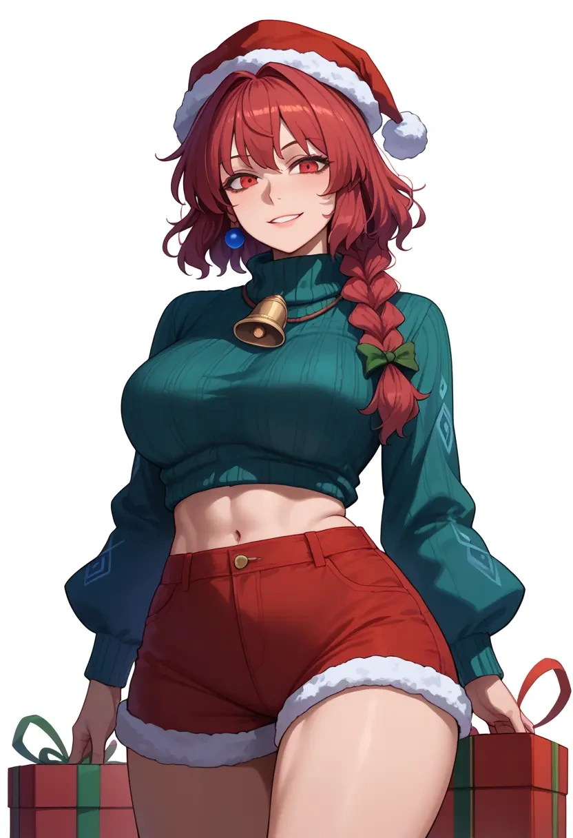 touhou,hecatia_lapislazuli,Christmas,red velvet shorts,turtleneck sweater  - 