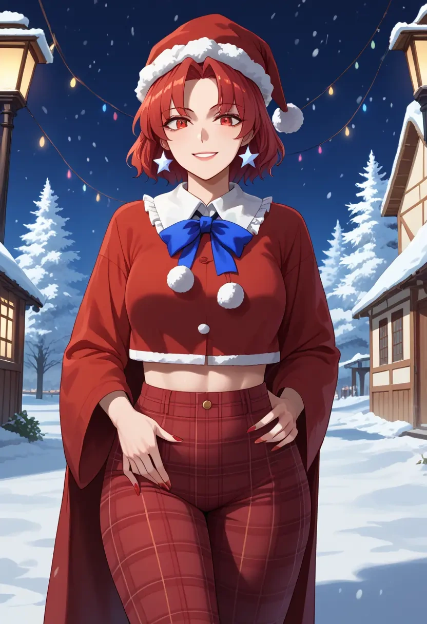 touhou,hecatia_lapislazuli,Christmas,plaid trousers  - 