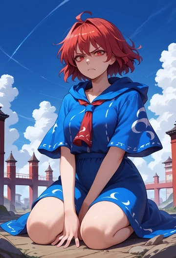 touhou,hecatia_lapislazuli,crop windbreaker,shorts  - AI generated anime art