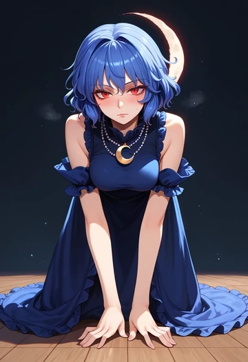 touhou,hecatia_lapislazuli,gothic priestess gown,high slit,embroidered veil  - AI generated anime art