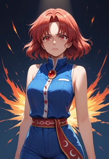 touhou,hecatia_lapislazuli,jumpsuit,sleeveless,flare pants  - AI generated anime art