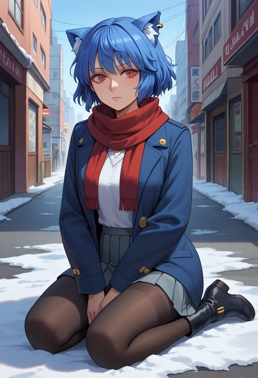 touhou,hecatia_lapislazuli,winter,student uniform,puffer coat  - 