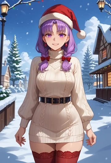 fate_(series),helena_blavatsky_(fate),Christmas,sweater dress,stockings  - AI generated anime art