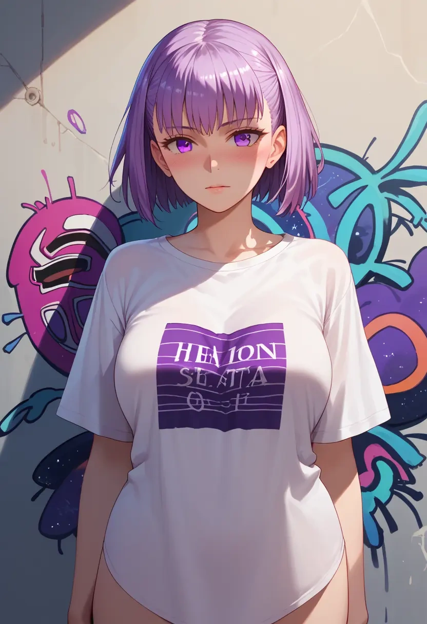 fate_(series),helena_blavatsky_(fate),oversized graffiti shirt,dolphin shorts  - 