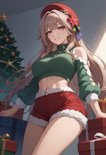 star rail,herta,Christmas,red velvet shorts,turtleneck sweater  - AI generated anime art