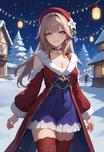 star rail,herta,Christmas,sweater dress,stockings  - AI generated anime art