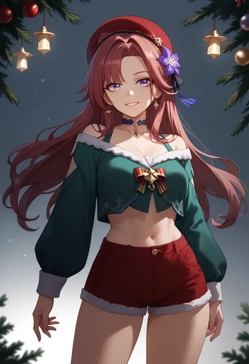 star rail,herta,Christmas,red velvet shorts  - AI generated anime art