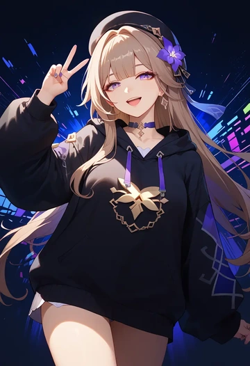 star rail,herta,oversized graphic hoodie,thigh-high socks,shorts  - AI generated anime art