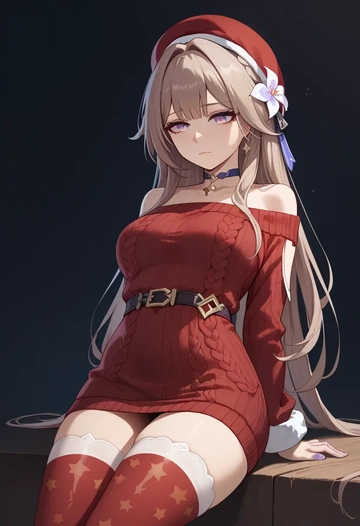 star rail,herta,Christmas,sweater dress,stockings  - AI generated anime art