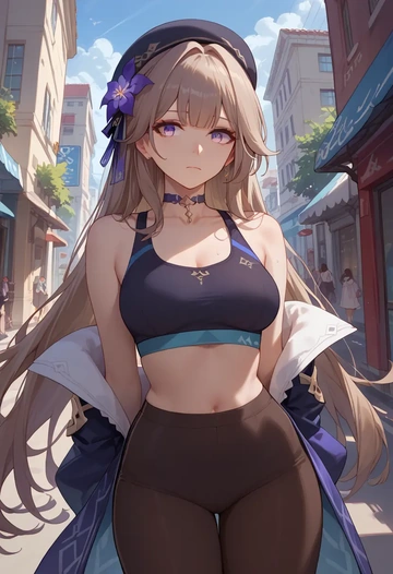 star rail,herta,sports bra,wide-leg joggers  - AI generated anime art