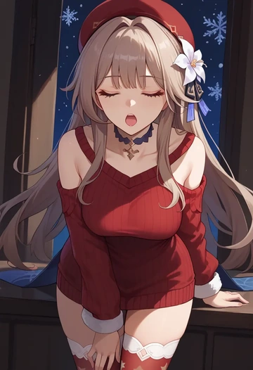 star rail,herta,Christmas,sweater dress,stockings  - AI generated anime art