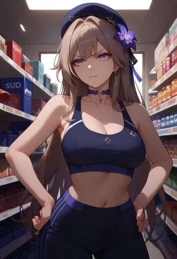 star rail,herta,sports bra,wide-leg joggers  - AI generated anime art