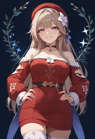 star rail,herta,Christmas,sweater dress,stockings  - AI generated anime art