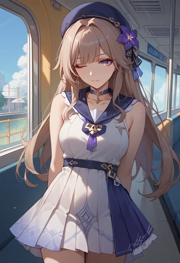 star rail,herta,tennis dress,visor,trainers  - AI generated anime art