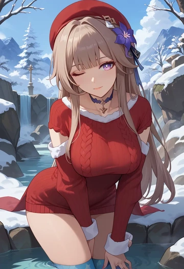 star rail,herta,Christmas,sweater dress,stockings  - AI generated anime art