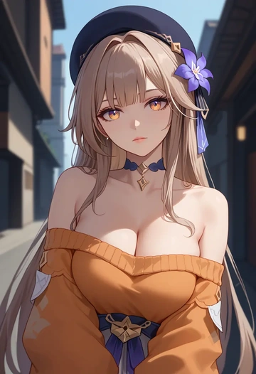 star rail,herta,orange,sweater,choker  - AI generated anime art