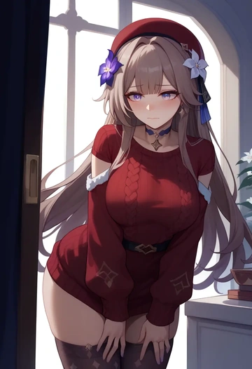 star rail,herta,Christmas,sweater dress,stockings  - AI generated anime art