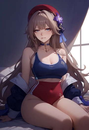 star rail,herta,tankini top,board shorts  - AI generated anime art