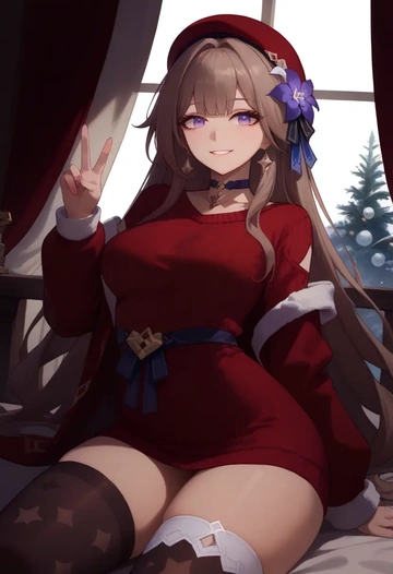 star rail,herta,Christmas,sweater dress,stockings  - AI generated anime art