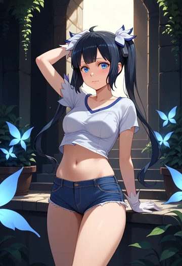 dungeon_ni_deai_wo_motomeru_no_wa_machigatteiru_darou_ka,hestia_(danmachi),denim shorts  - AI generated anime art