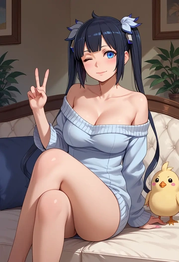 dungeon_ni_deai_wo_motomeru_no_wa_machigatteiru_darou_ka,hestia_(danmachi),off-shoulder,sweater  - AI generated anime art